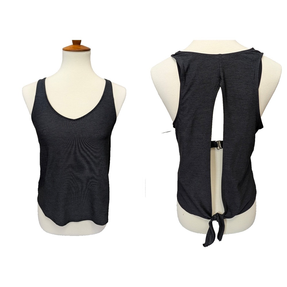 Kona Sol Tankini Swim Top Womens S Black Open Back Tie Beach Pool Vacation